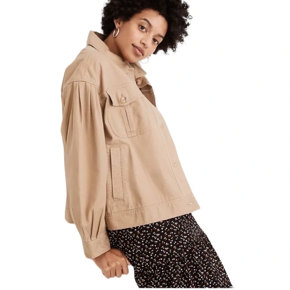 MADEWELL Pleat-Sleeve Military Jacket in Tan Size XS